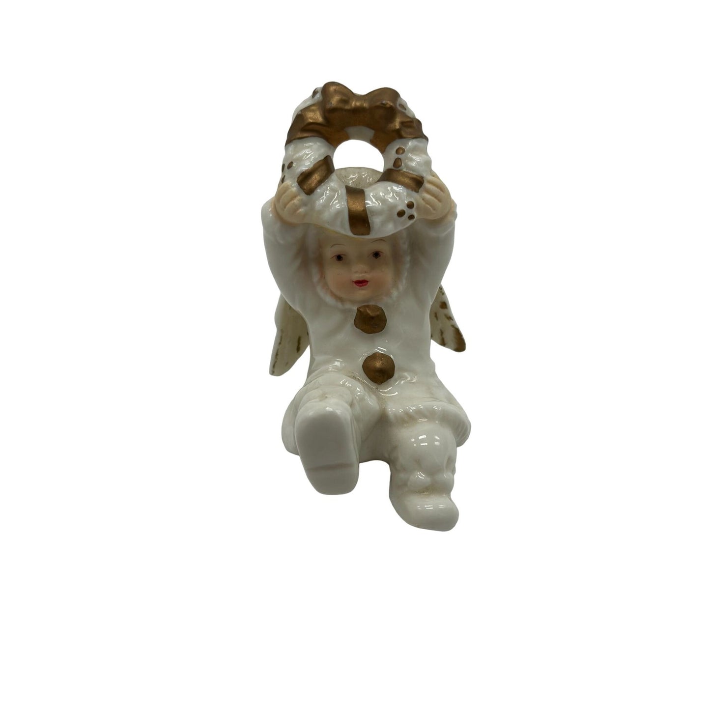 Vintage Grandeur Noel Angel with Letter 'O' & Wreath Porcelain Figurine