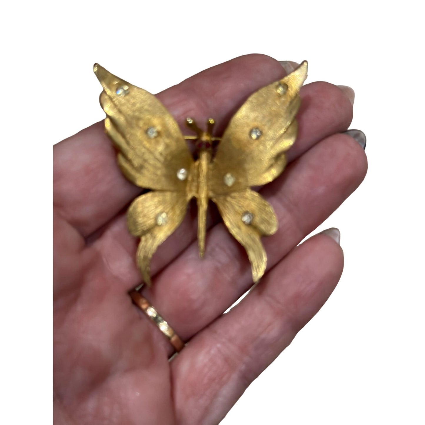 Vintage Women's Butterfly with Rhinestone Brooch Gold Tone Stunning Pin