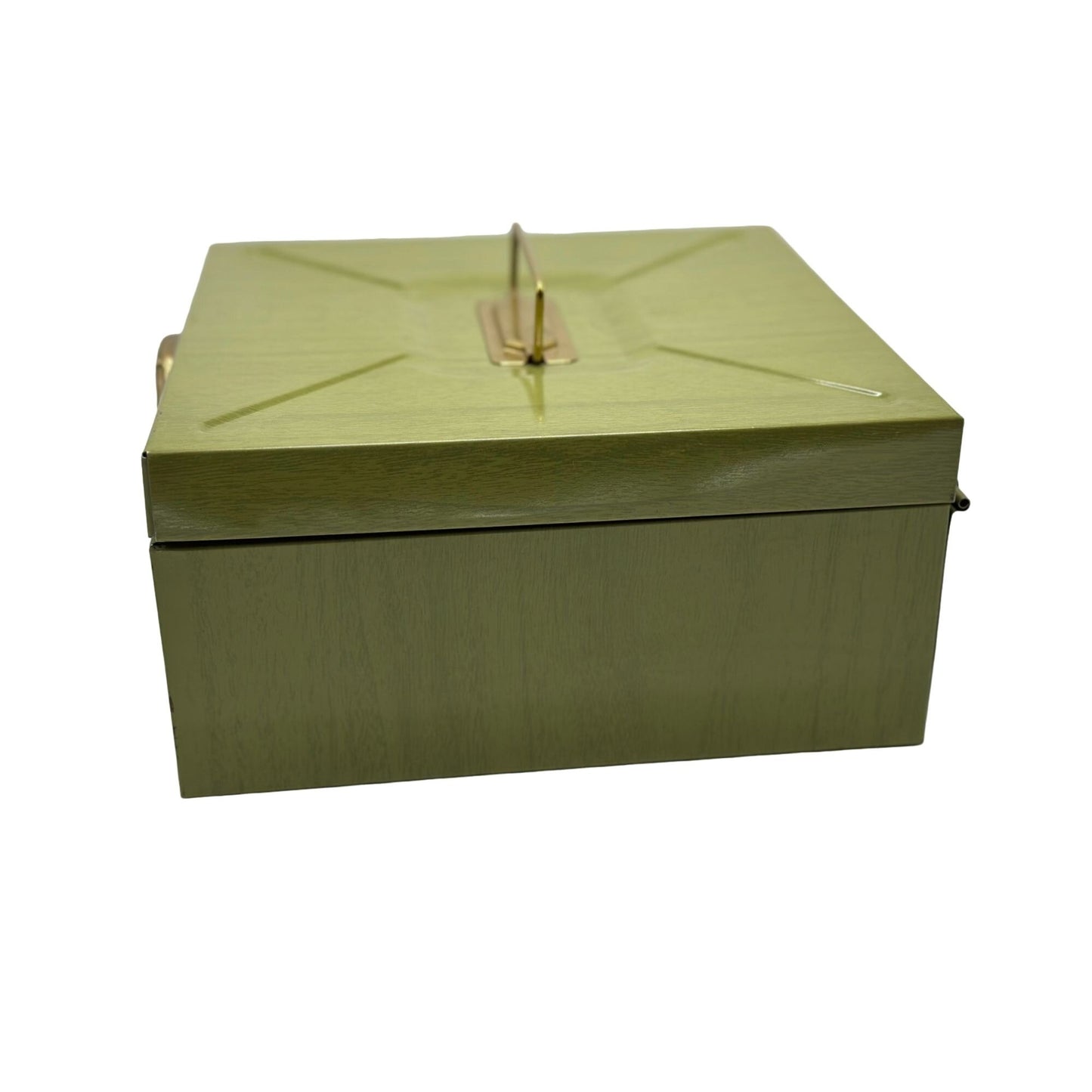 Vintage Olive Green Metal Box Safe Storage for Cancelled Checks 4.5" x 9"