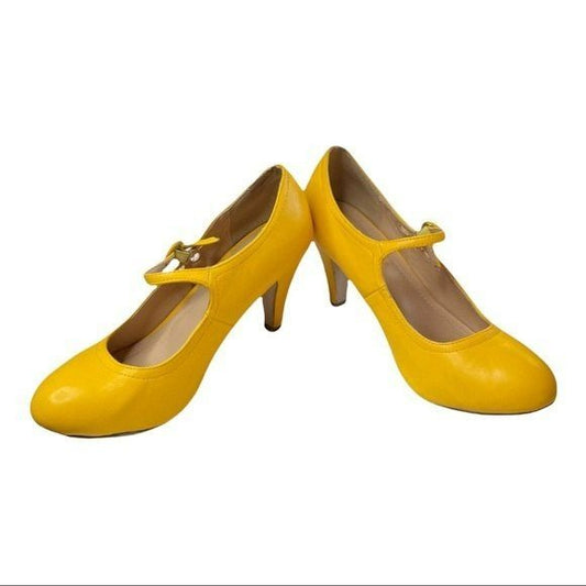 Women Round Toe Pierced Mid Heel Sweet Pin Up Style Pumps