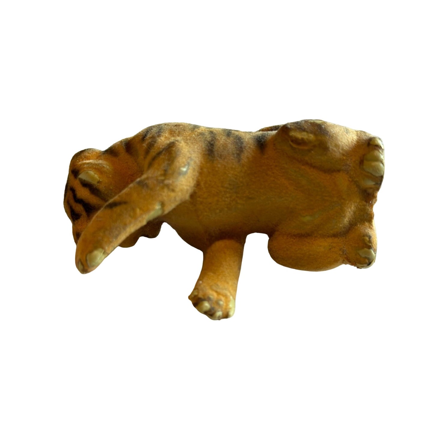 Vintage Flocked Tiger Figurine Rare Classic Collectible Timeless Charm 3" x 1.5"