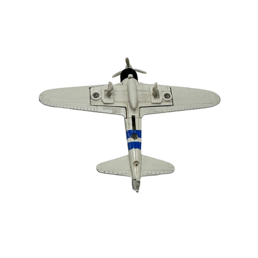 Vintage Diecast Mitsubishi Zero Model Airplane Toy White & Blue Stripes