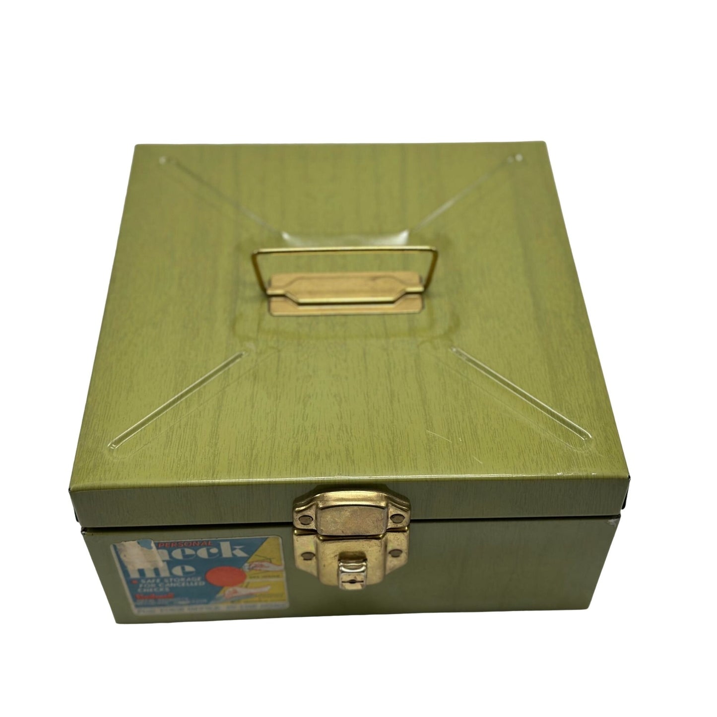 Vintage Olive Green Metal Box Safe Storage for Cancelled Checks 4.5" x 9"