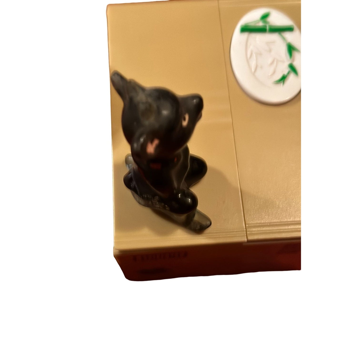 Vintage Black Porcelain & Ceramic Kneeling Bull Cow Figurine Japan Collectible