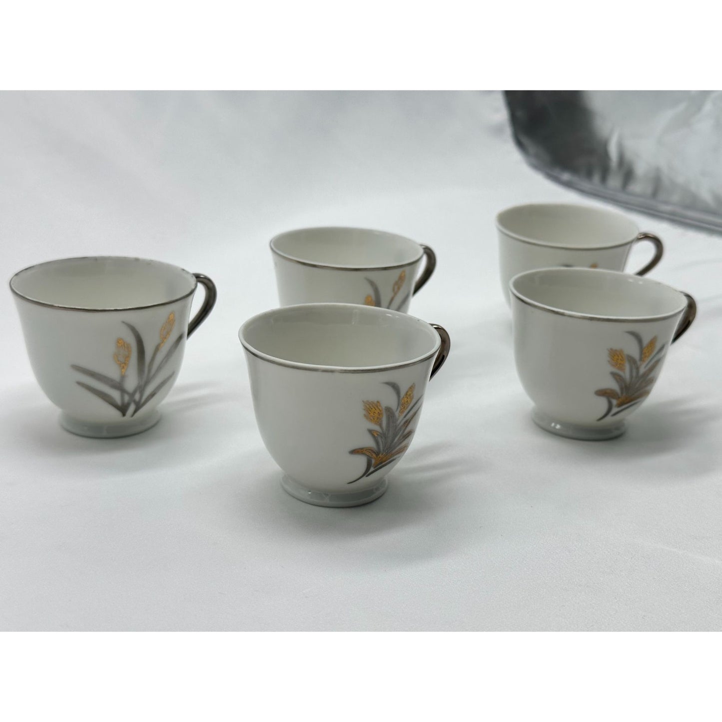 Vintage Porcelain Teacups Wheat Sheaf Pattern Set of 5 Made in Japan 2.5"Wx 2"H