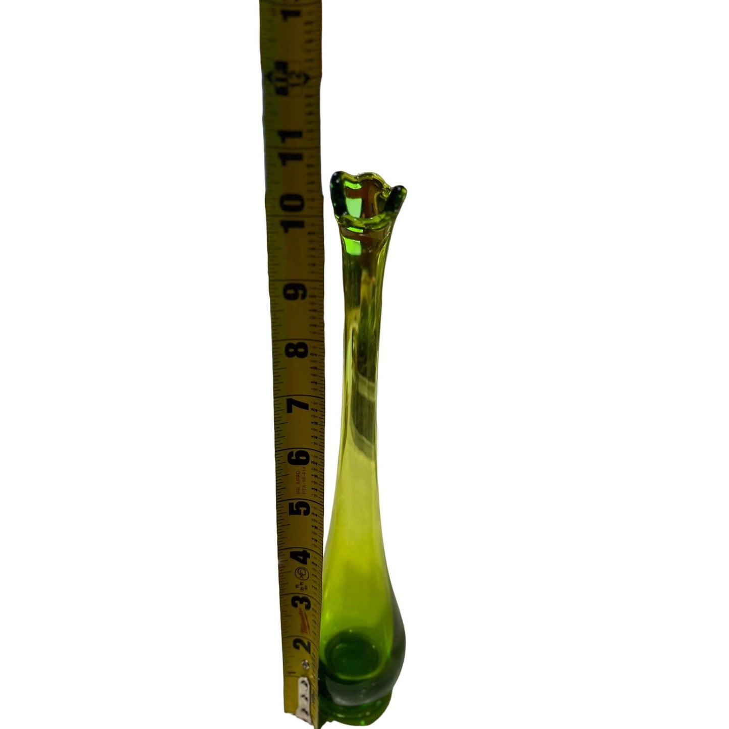 Vintage Hand Blown Art Glass Swung Footed Emerald Green Tall Vase 11"T x 2" W