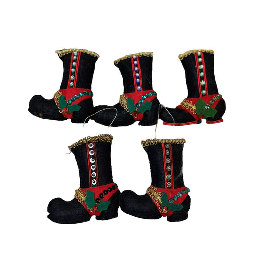 Vintage Stuffed Felt Cowboy Boot Ornament Set of 5 Western Holiday Décor Collectible