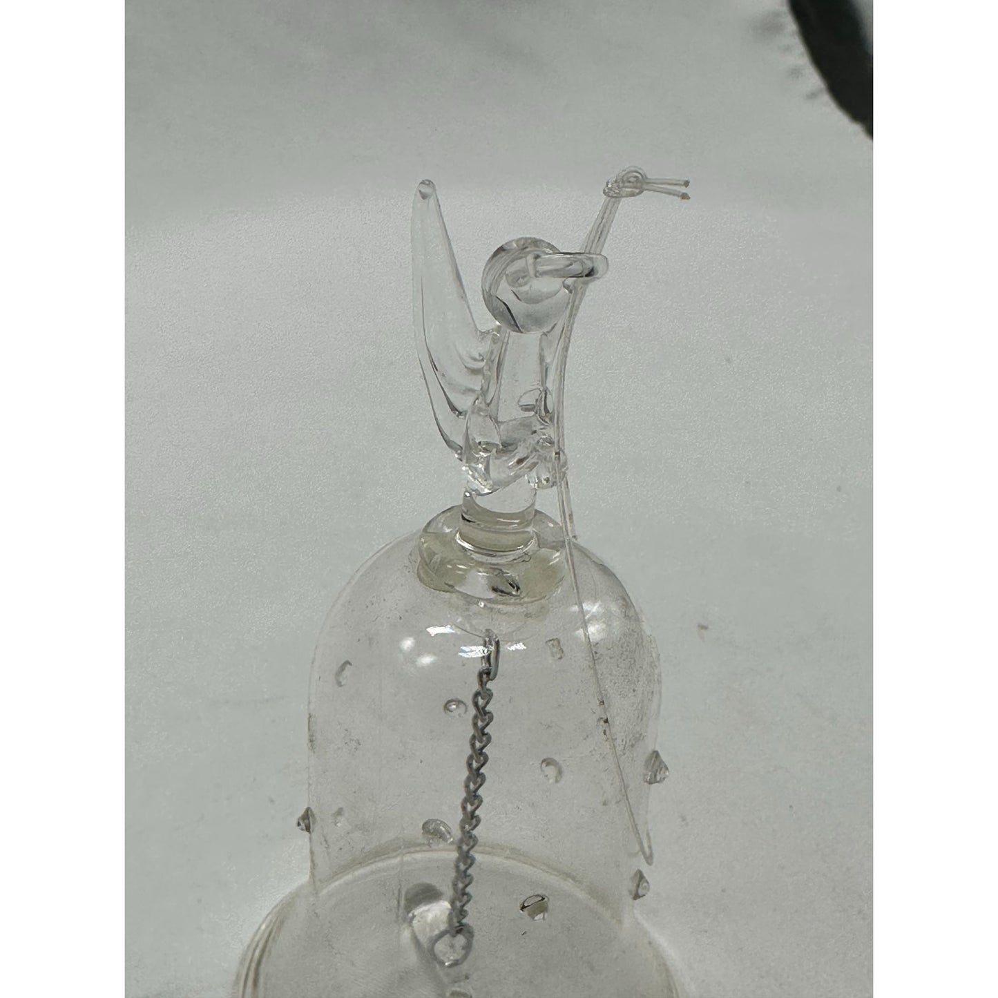 Vintage Glass Bell with Glass Angel on Top Dinner Bell Clear Collectible