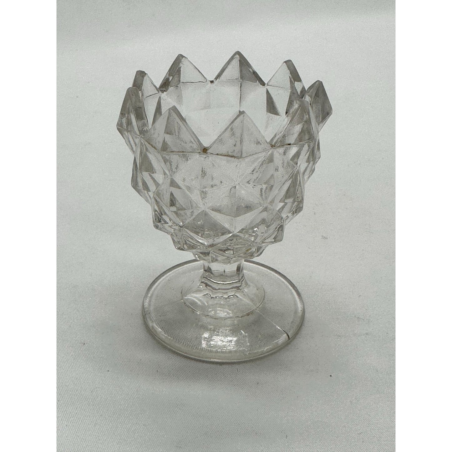 Vintage EAPG Salt Cellar Dip Pattern Glass Clear Sawtooth Wine Glass Rare Find