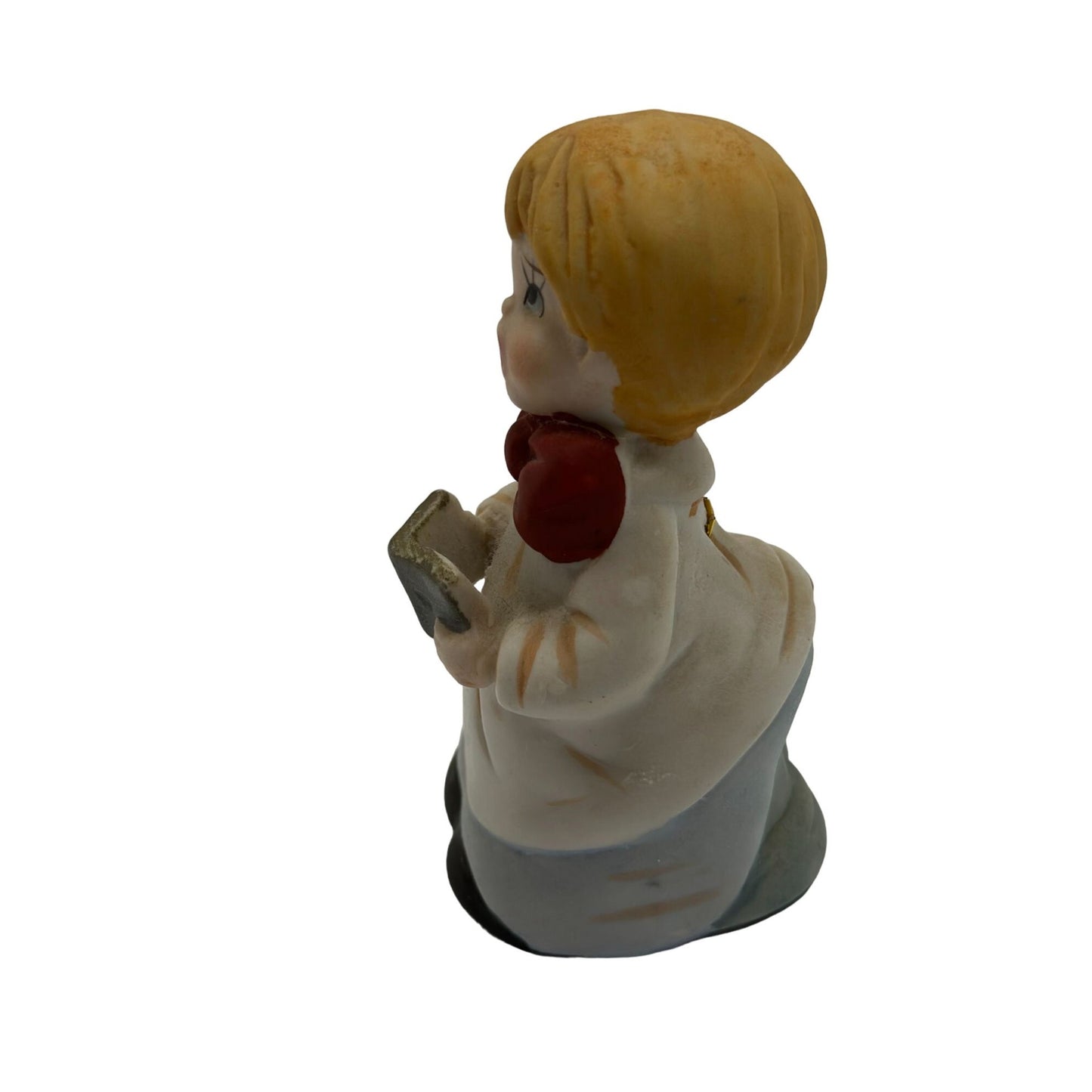 Vintage 1978 Jasco Christmas Caroler Boy w/ Slingshot Bisque Porcelain Bell