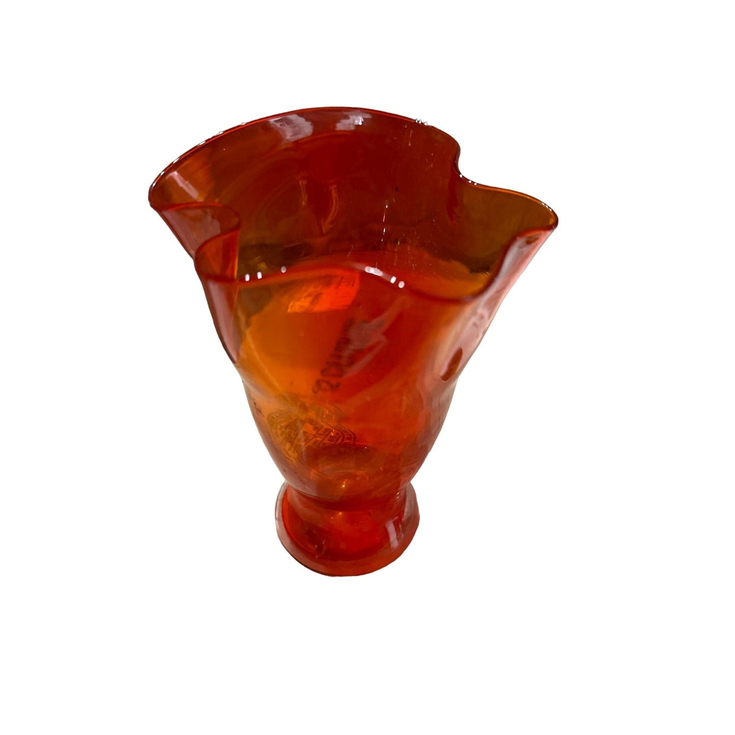 Vintage Paneled Ruby Red Amberina Scalloped Ruffled Top Glass Vase