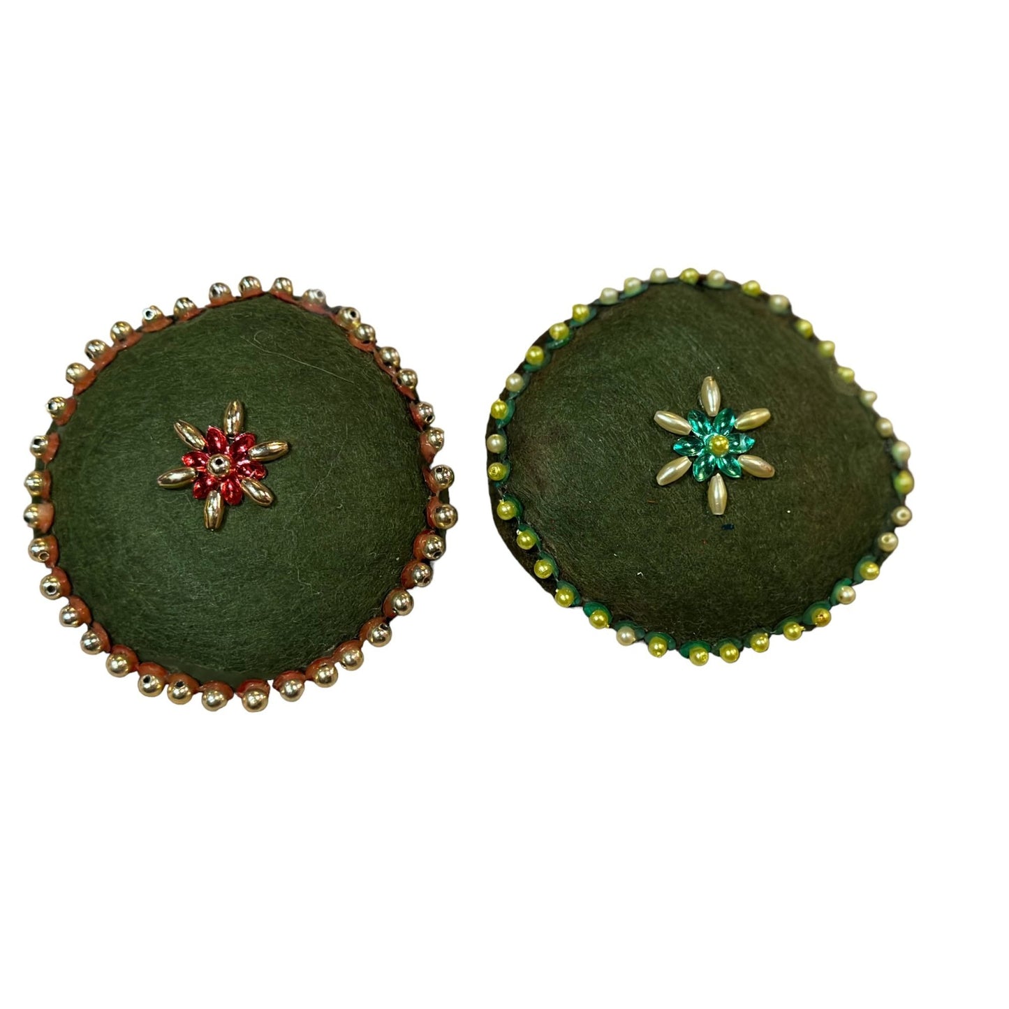 Vintage Handmade Victorian Round Beaded Sequence Christmas Ornament Lot of 2