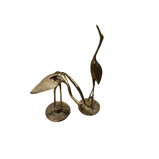 Vintage Pair of Solid Brass Cranes Sculptures Elegant Decorative Bird Figures