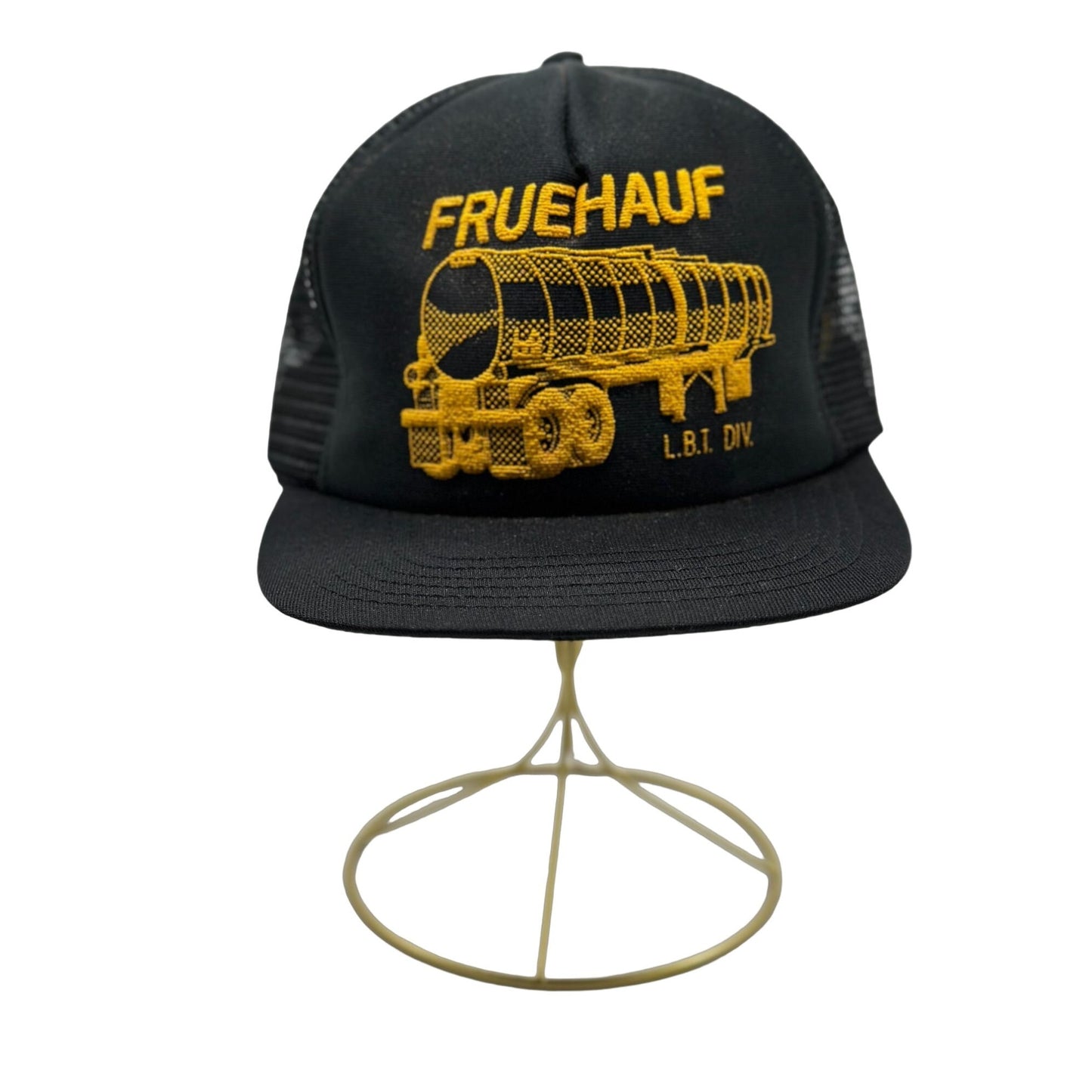 Vintage Snap Back Trucker Hat Fruehauf L.B.T D.I.V Mesh Foam Black Collectible