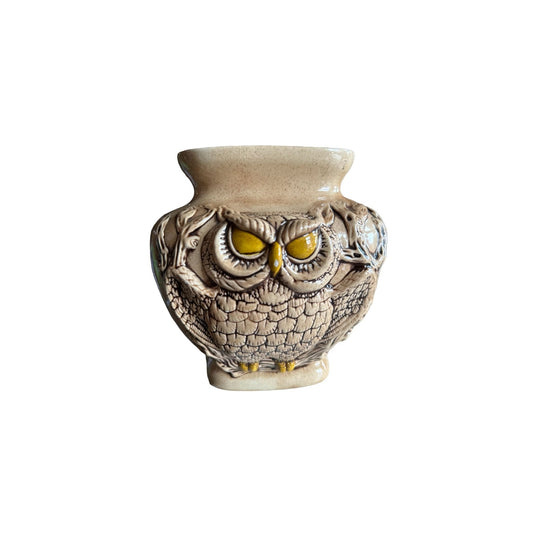 Vintage Handmade Rare Ceramic Double Sided Owl Planter Unique Collectible 1970's