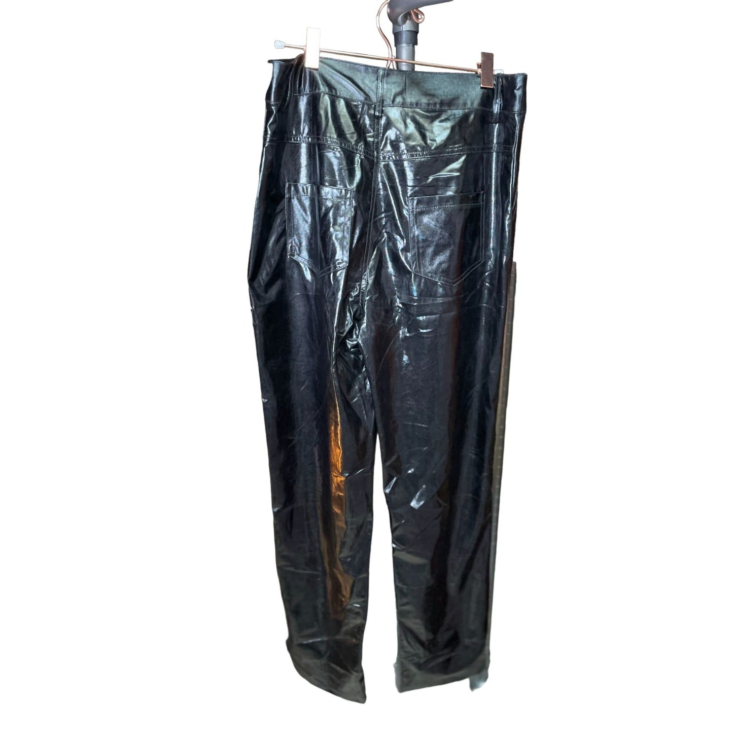 *Coofandy Mens High Rise/Waist Straight Leg Faux Leather Trouser Pants Black