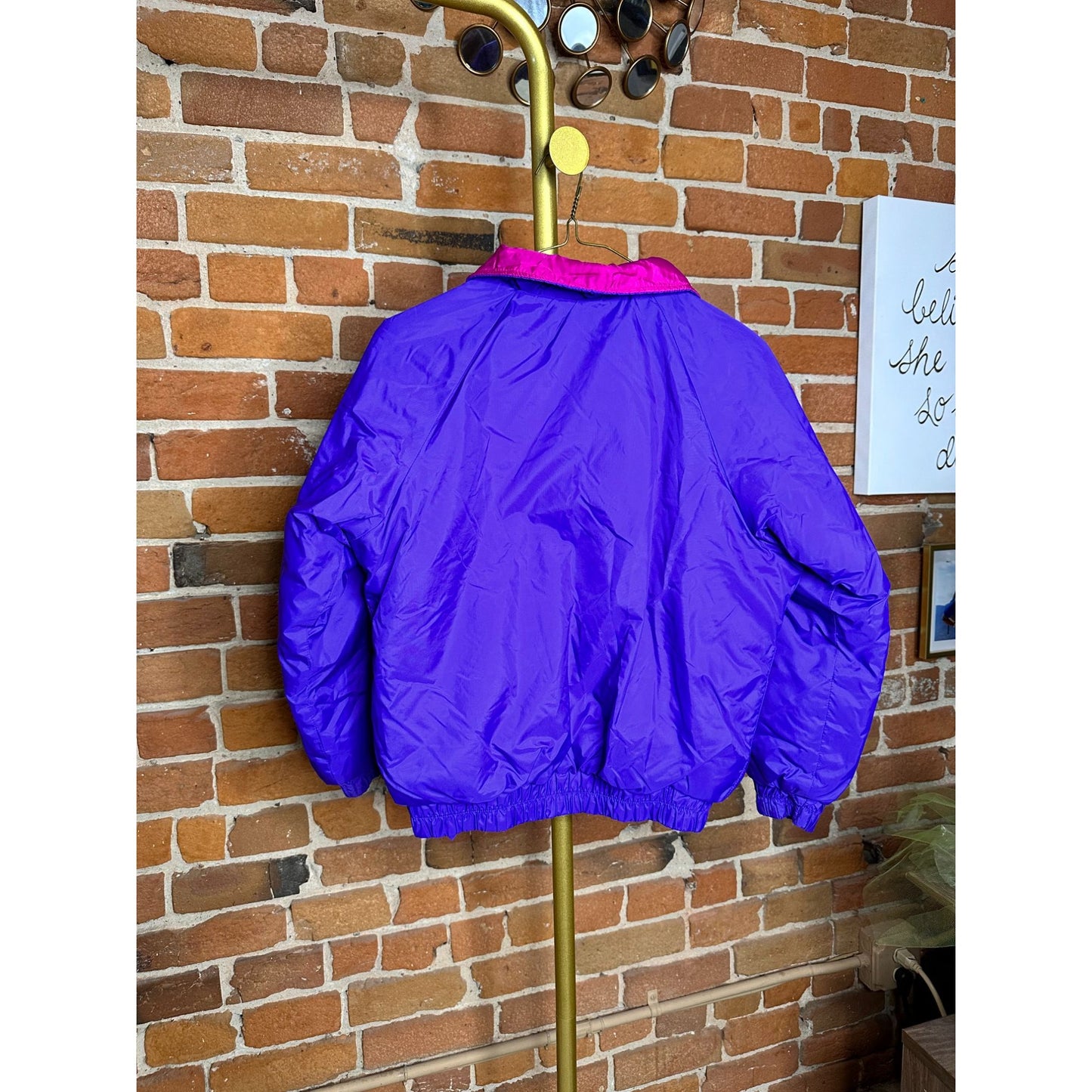 *Vintage Columbia Kids Reversible Sportswear Jacket Pink Purple Radial Sleeve 14