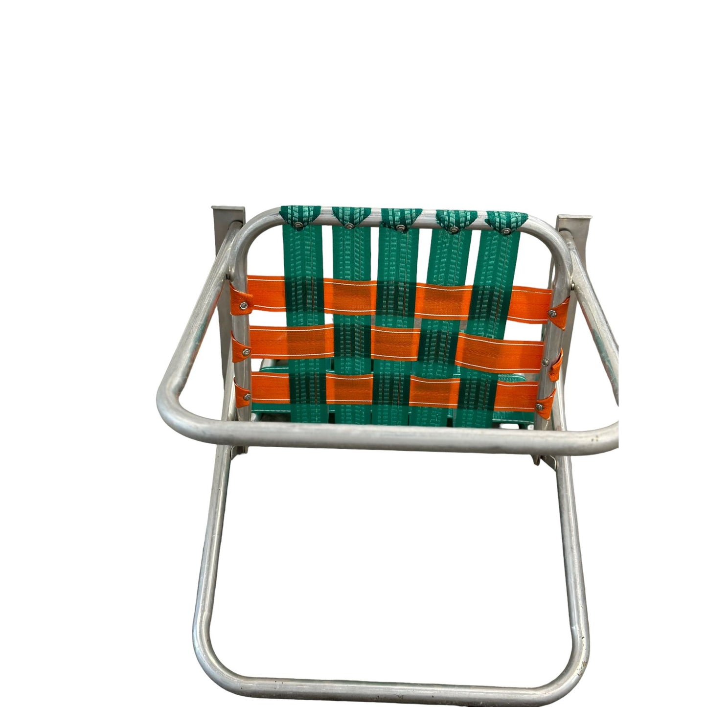 Vintage Webbed Aluminum Frame Folding Lawn Patio Chair Green Orange