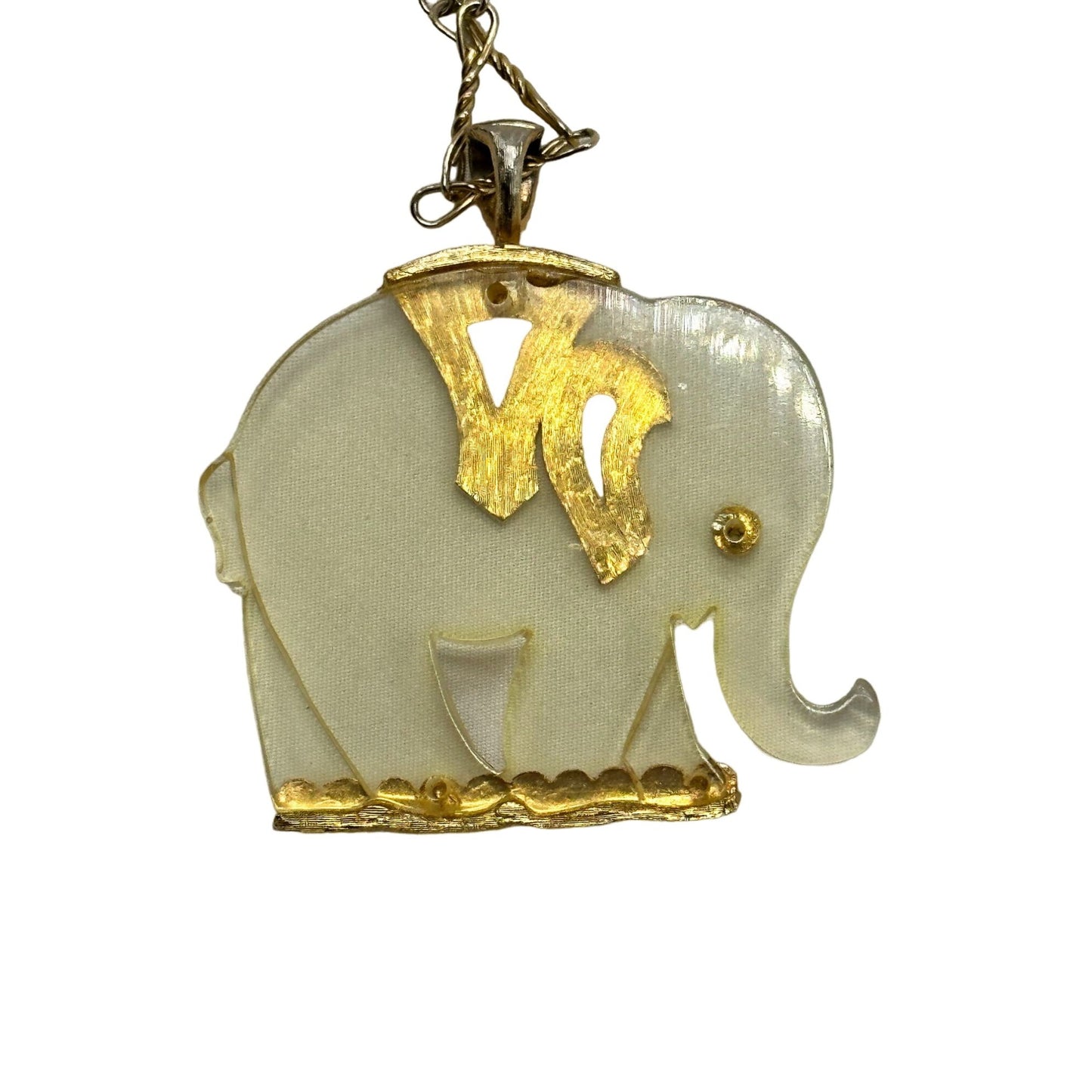 Vintage Acrylic Elephant Pendant Fashion Necklace Gold Toned Chain 15"