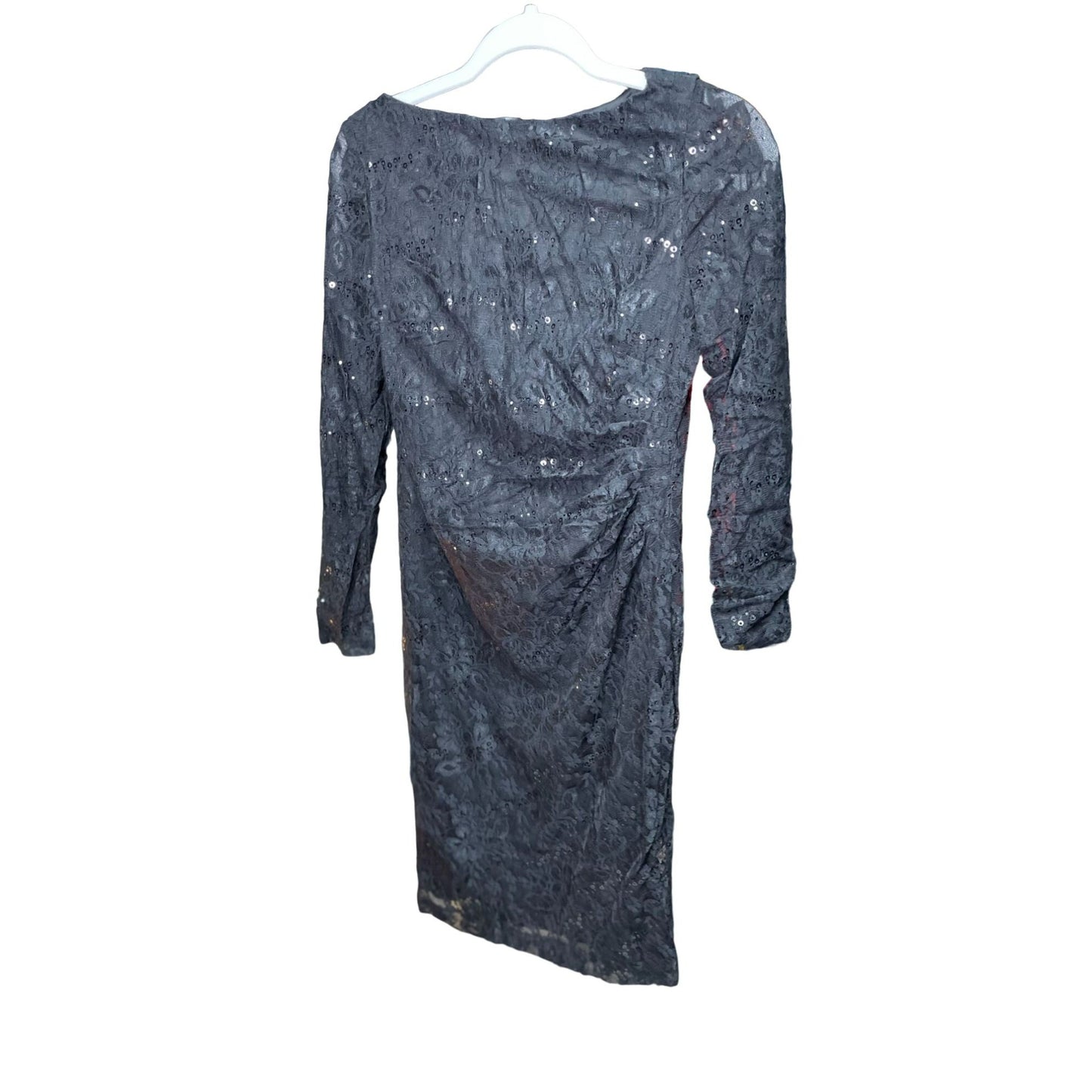 Chaps 3/4 Sleeve Lace Sequin Detail Ruched Evening/Cocktail Mini Dress Black 2