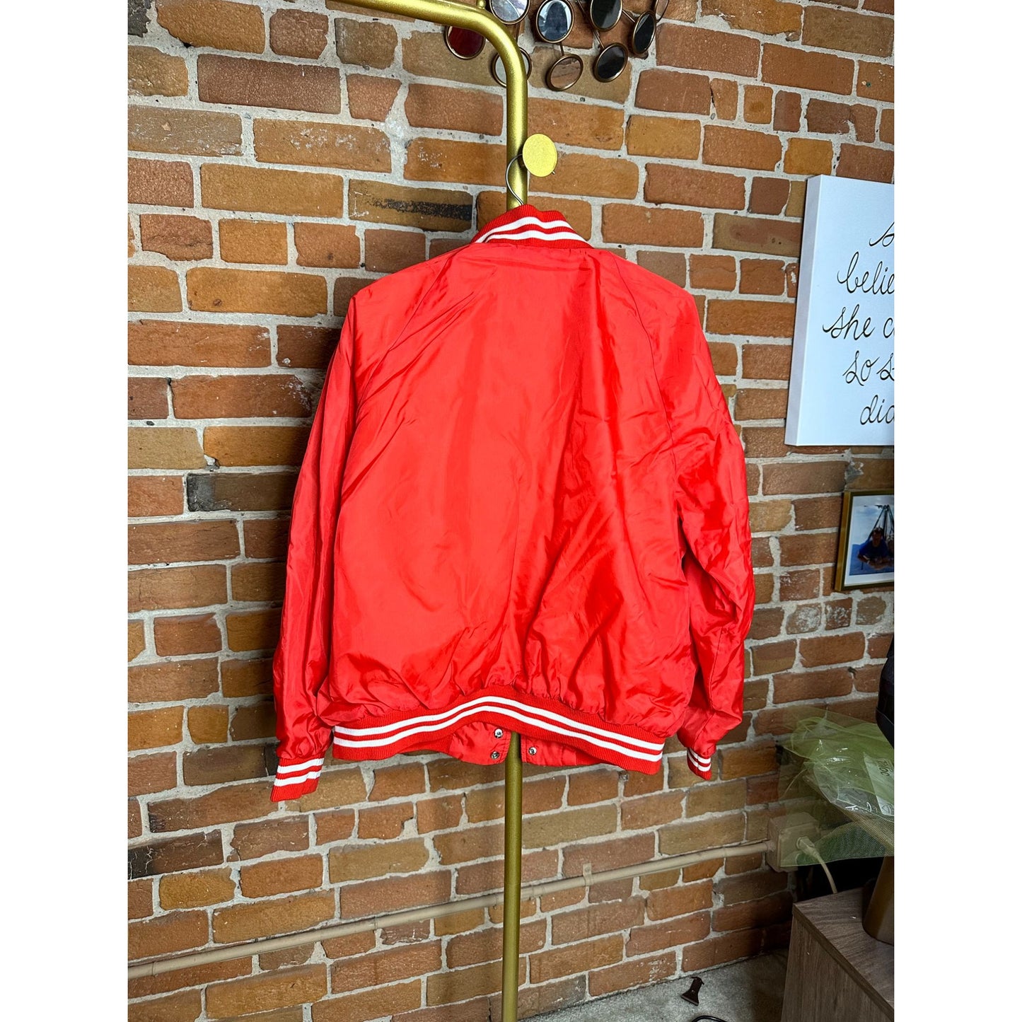 Vintage Classics Womens Red Varsity Track Jacket Retro 100% Nylon Size XL