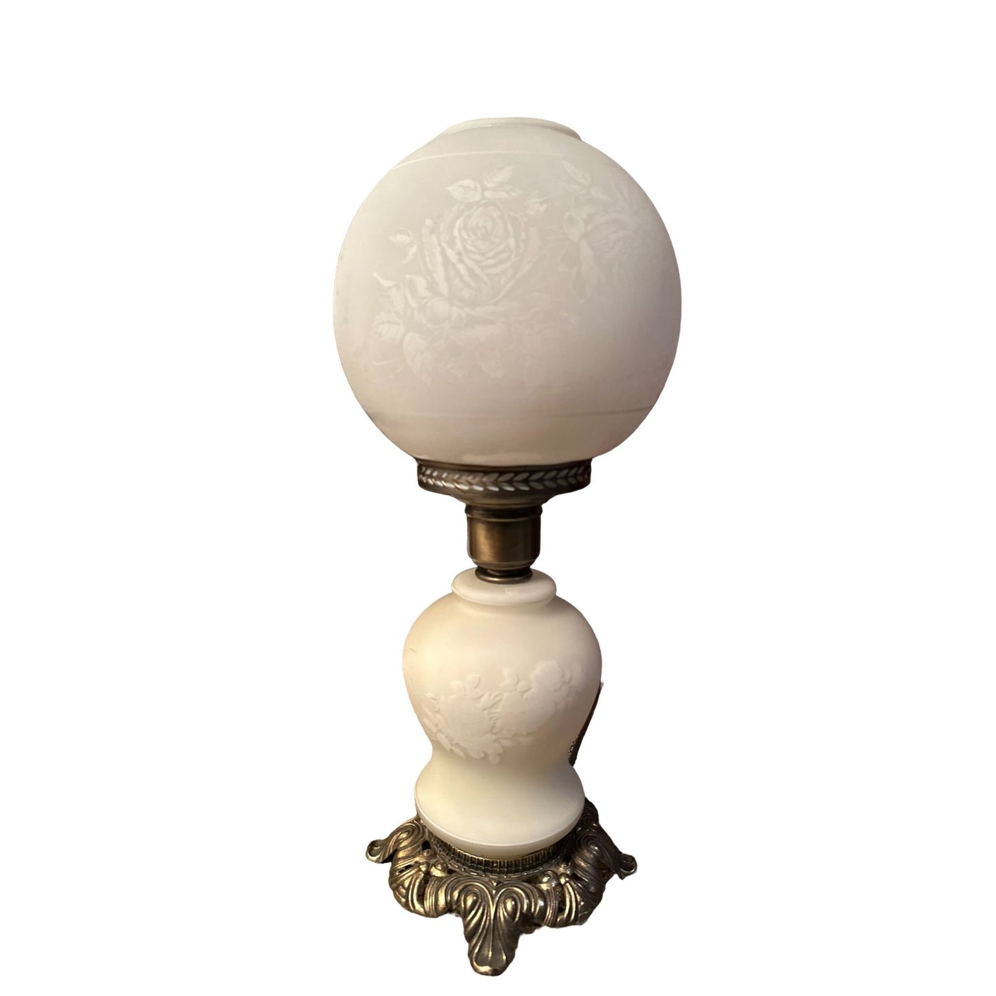 Vintage Double Globe Milk Glass Gone with the Wind Footed Table Lamp Light