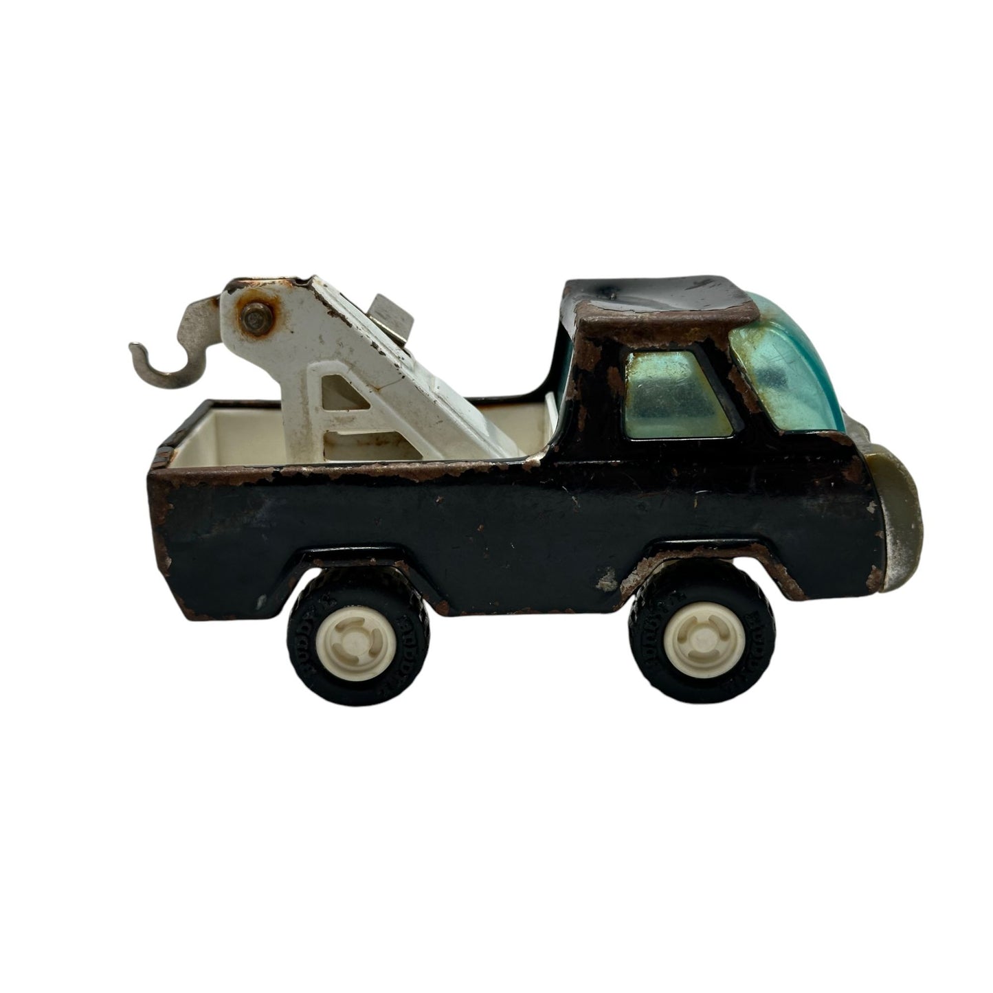 Vintage Buddy L Tow Truck Toy Metal & Plastic Collectible Black & White 1960s Made in Japan