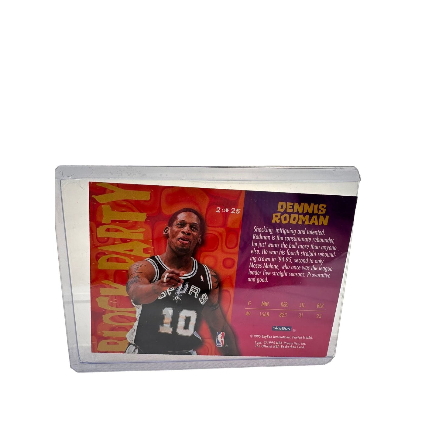 1995-96 SkyBox NBA Hoops Block Party #2 Dennis Rodman HOF 2424 Sports Card