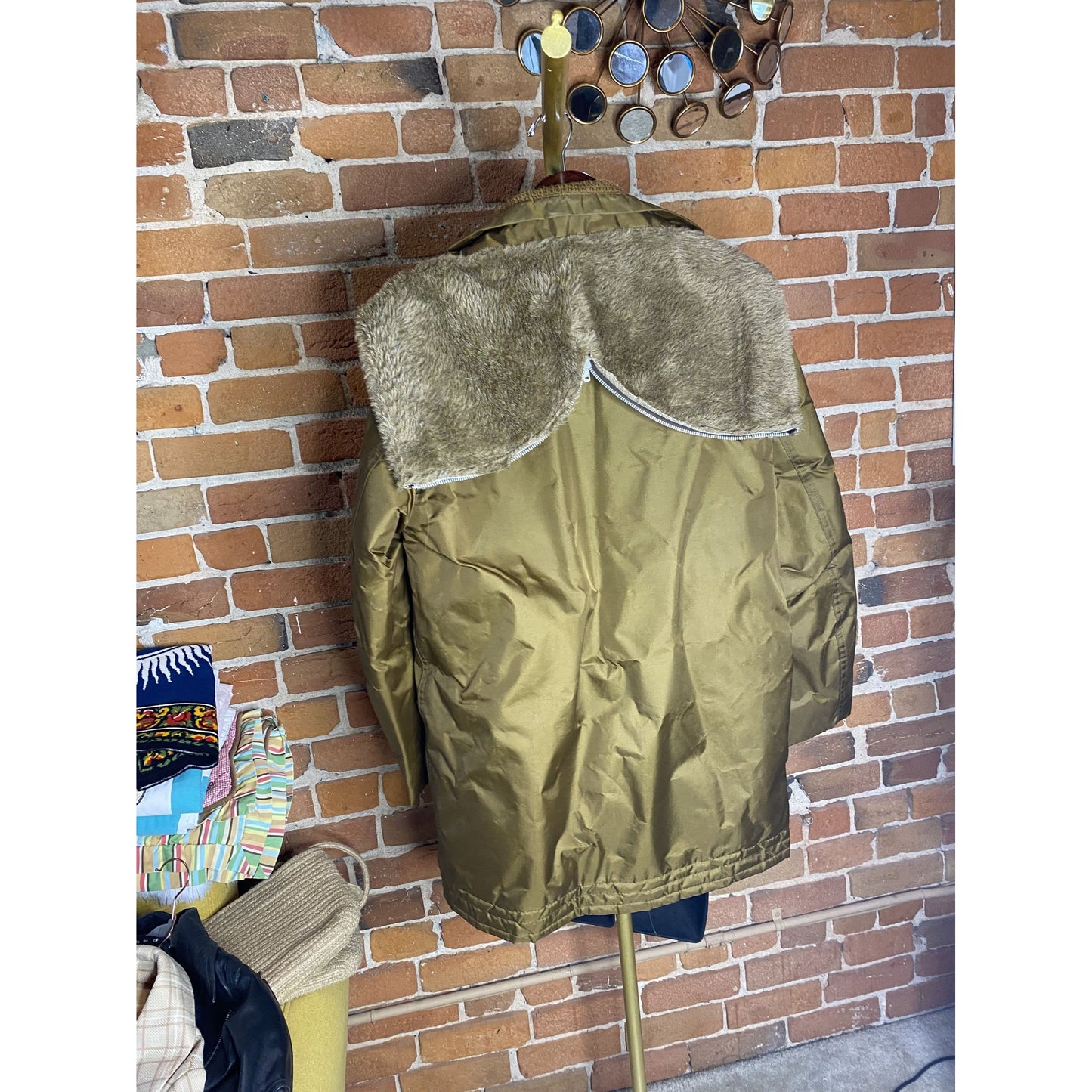 Vintage Towncraft JCPenney Olive Green Faux Fur Trimmed Coat Size L-XL