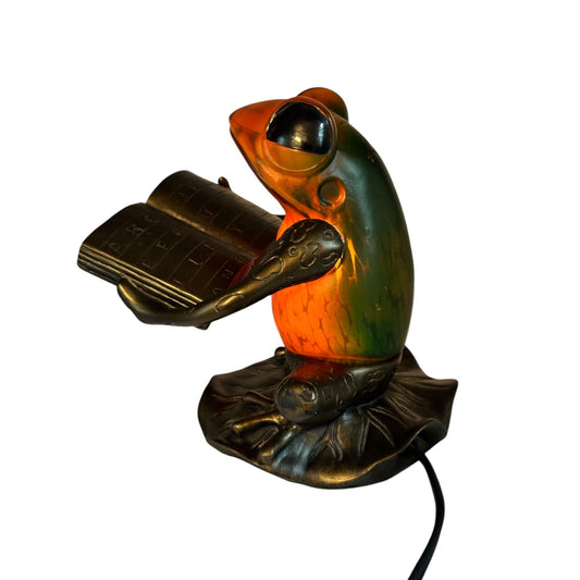 Vintage Tiffany Style Frog Reading Book Lamp Unique & Funny Home Decor