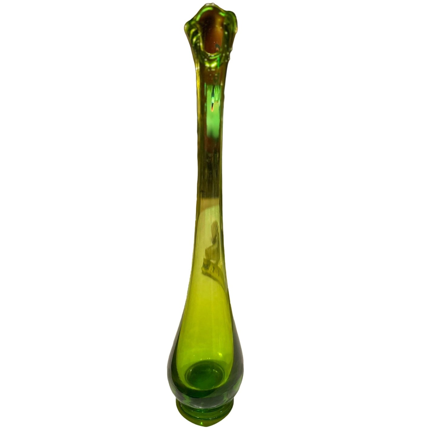 Vintage Hand Blown Art Glass Swung Footed Emerald Green Tall Vase 11"T x 2" W