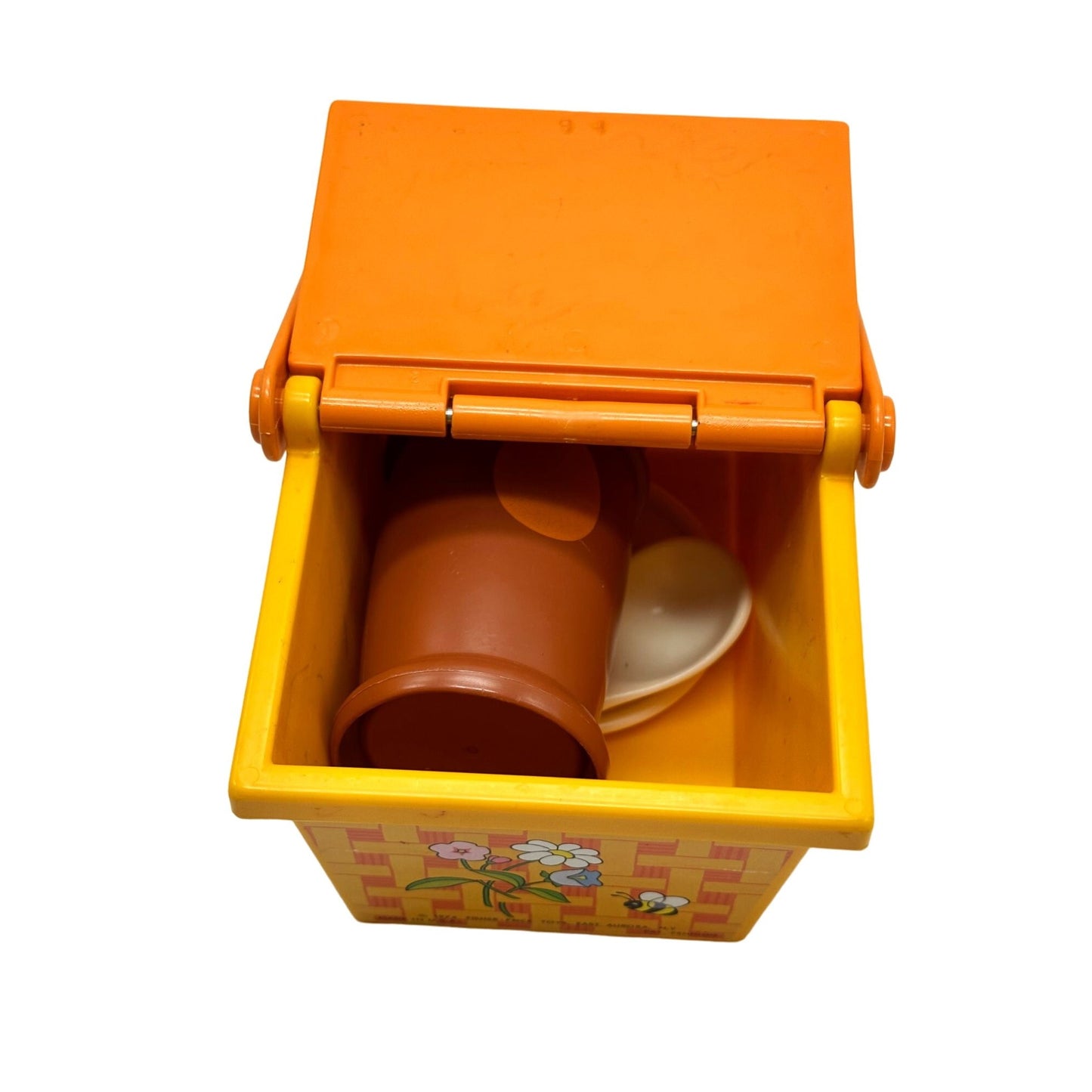 Vintage 1974 Fisher Price #677 Picnic Basket Bears Print Orange & Yellow USA