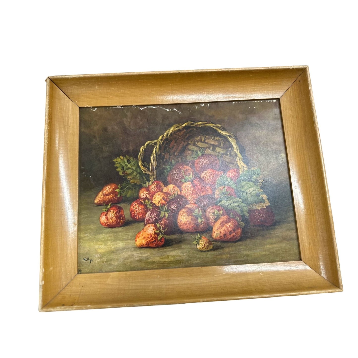 *Willys Basket of Strawberry Fruit Wall Framed Still-Life Painting Depicting