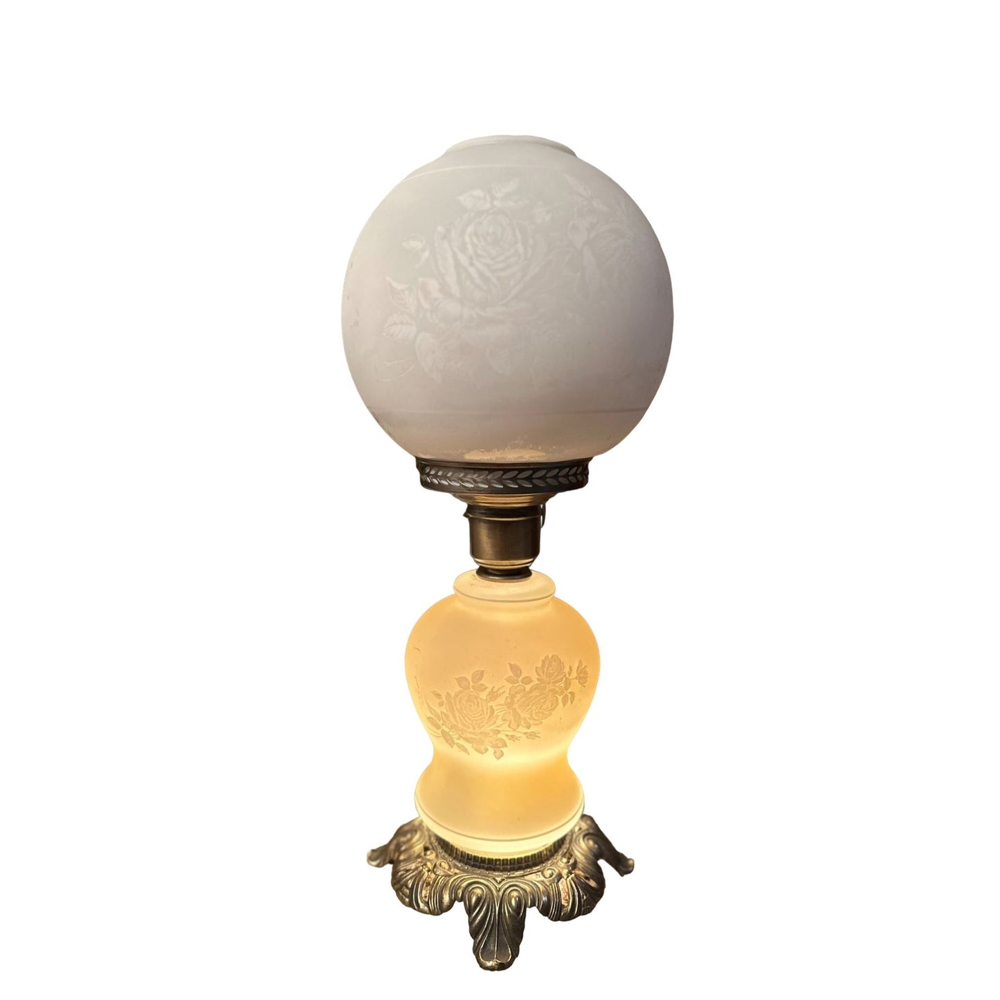 Vintage Double Globe Milk Glass Gone with the Wind Footed Table Lamp Light