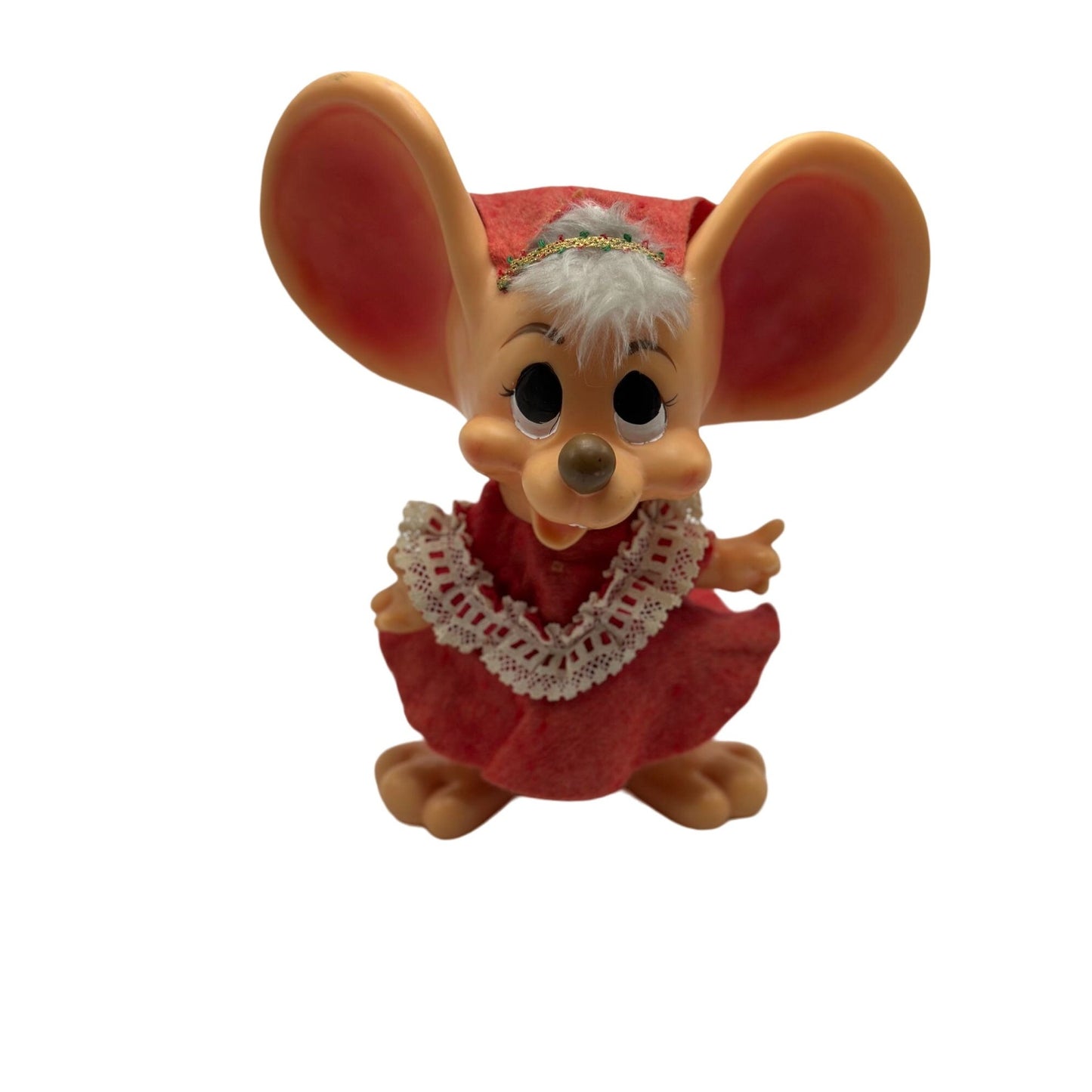 Vintage Roy Des of Fla Big Ear Mrs. Claus Plastic Mouse Bank Doll 9" T x 10" W