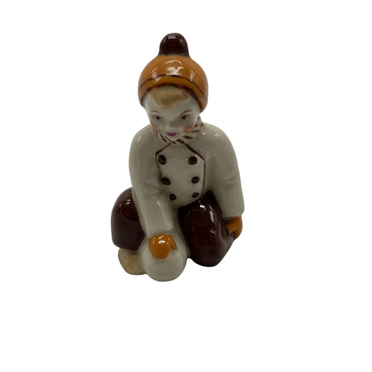 Vintage Hand-painted Ceramic Snowball Boy Figurine Christmas Decoration 4"