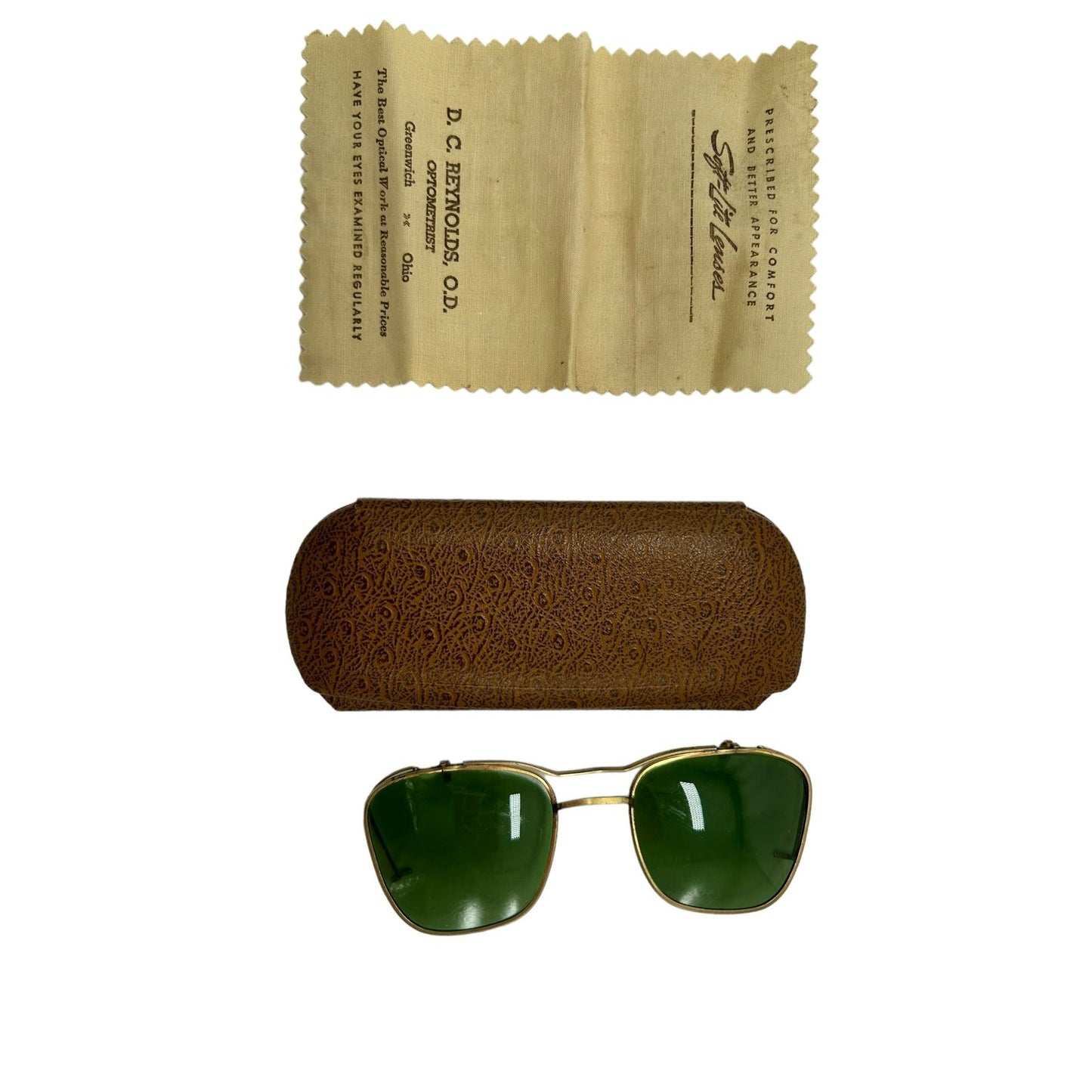 Pilot Sunglass Clip-On Glasses Green Lenses in Original Case