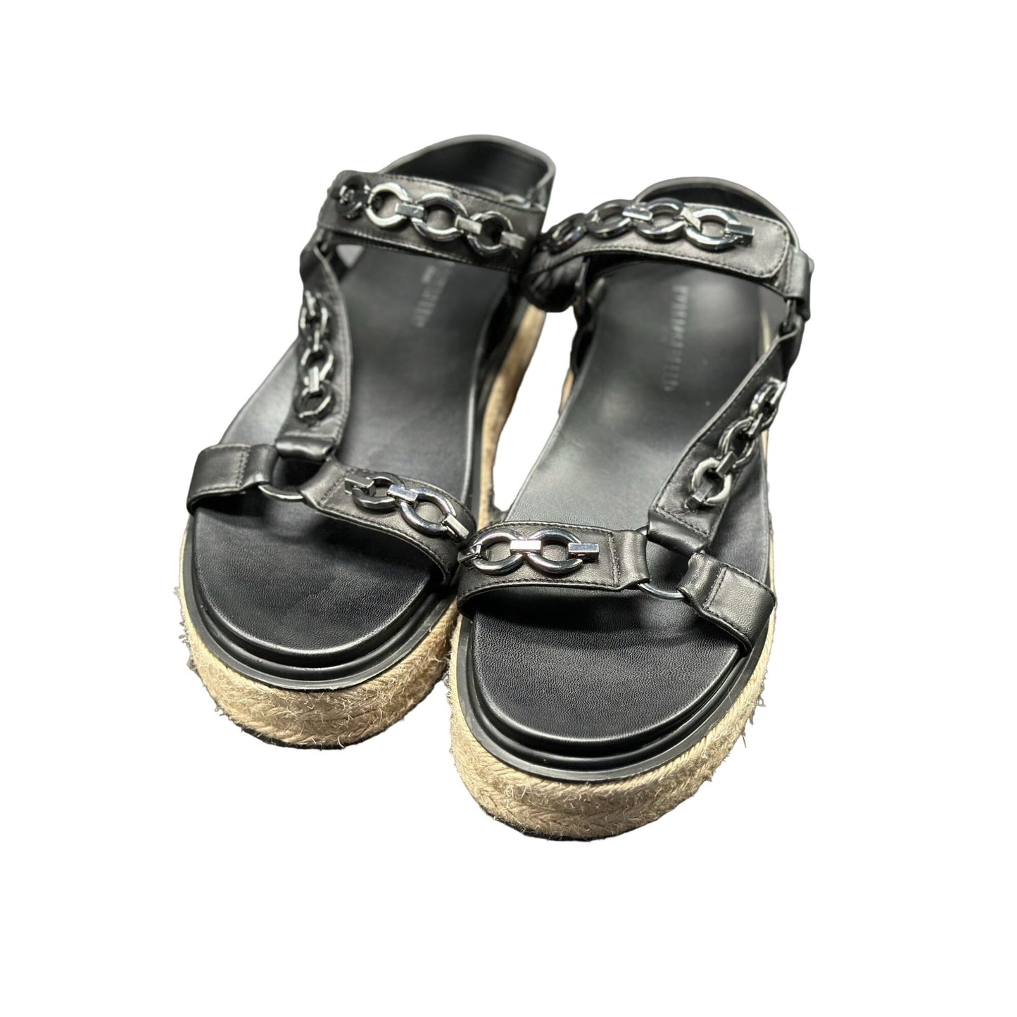 Karl Lagerfeld Paris Palma Leather Chain Espadrille Platform Sandals Black 8.5