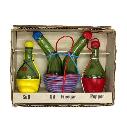 Vintage 1960s Mini Wine Bottles Salt Pepper Oil & Vinegar Set Italy w/ Box