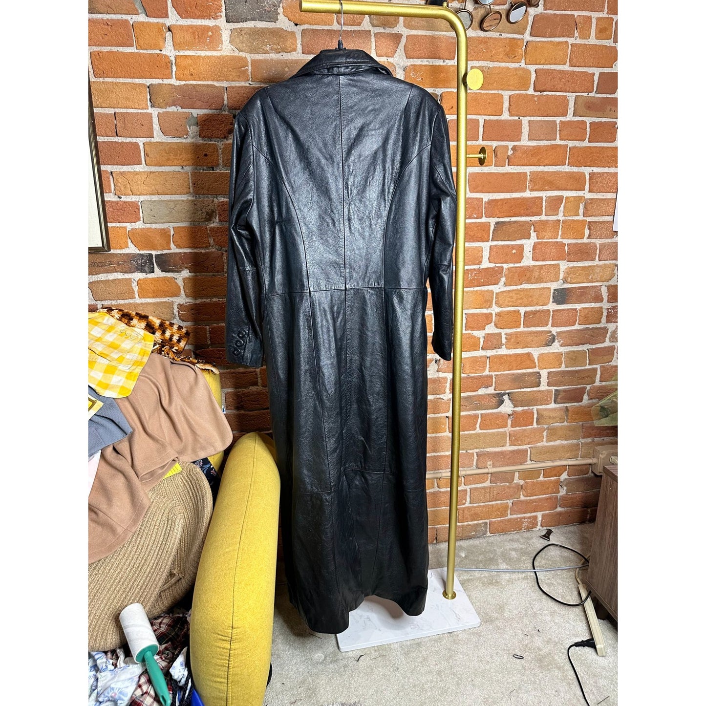 Vintage Maxima Wilsons Leather Trench Long Coat Soft Lined Black Size Large