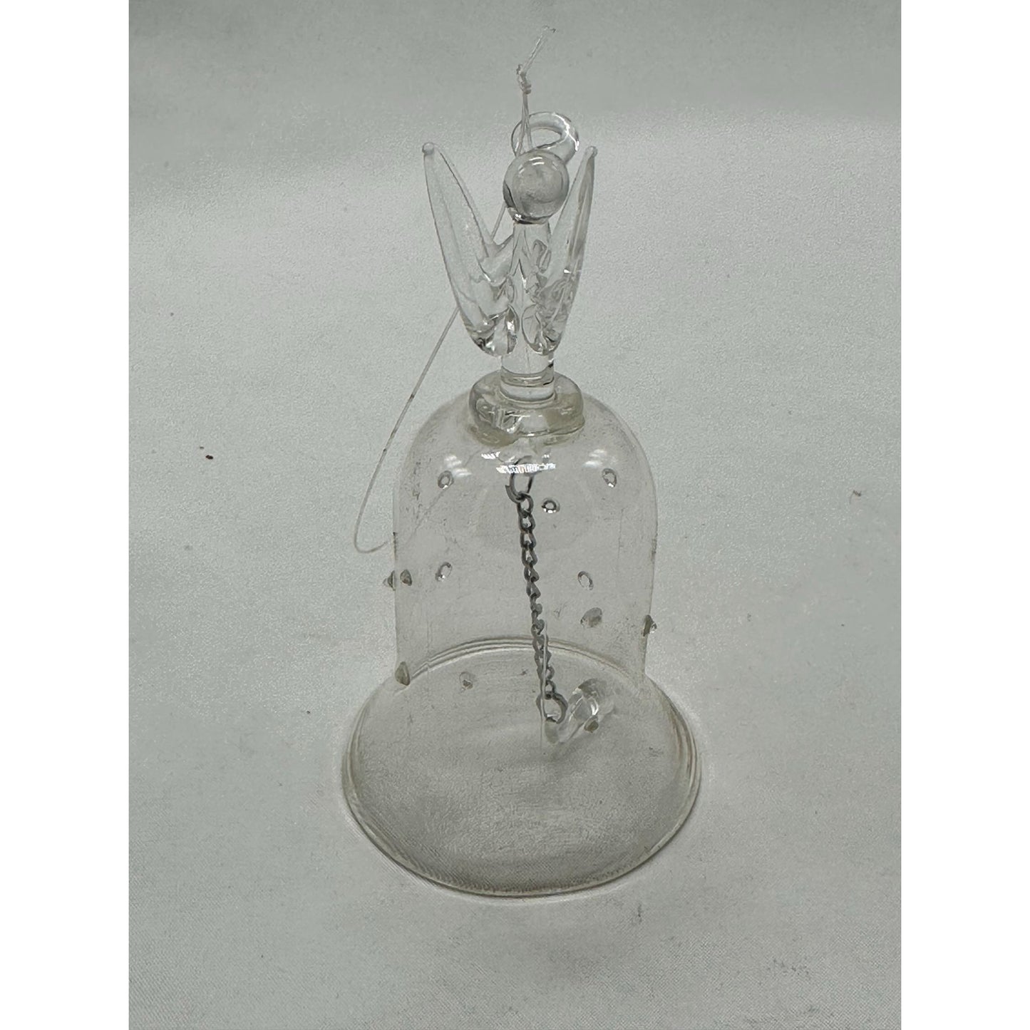 Vintage Glass Bell with Glass Angel on Top Dinner Bell Clear Collectible