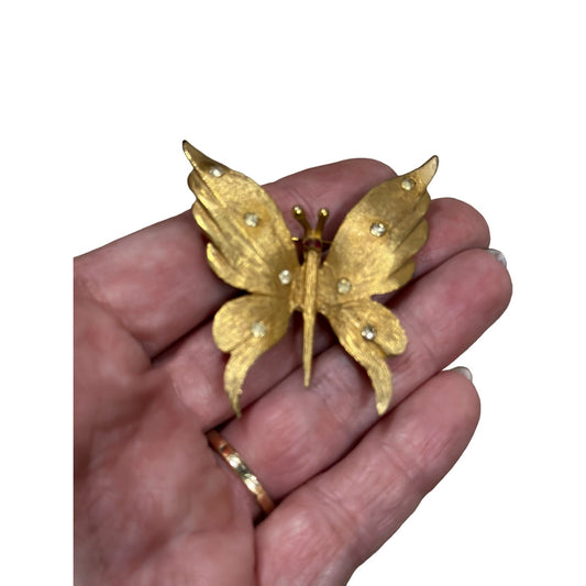 Vintage Women's Butterfly with Rhinestone Brooch Gold Tone Stunning Pin