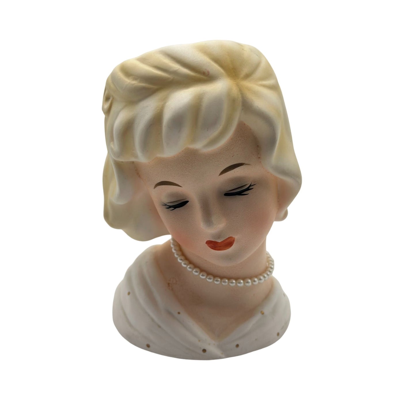 Vintage 1950s Napcoware Lady Head Vase C5716 Blonde Hair & Pearl Necklace Rare