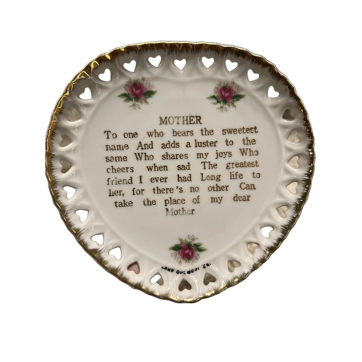 Norcrest Japan Mother Heart with Poem Decorative Wall Hang Decor Plate