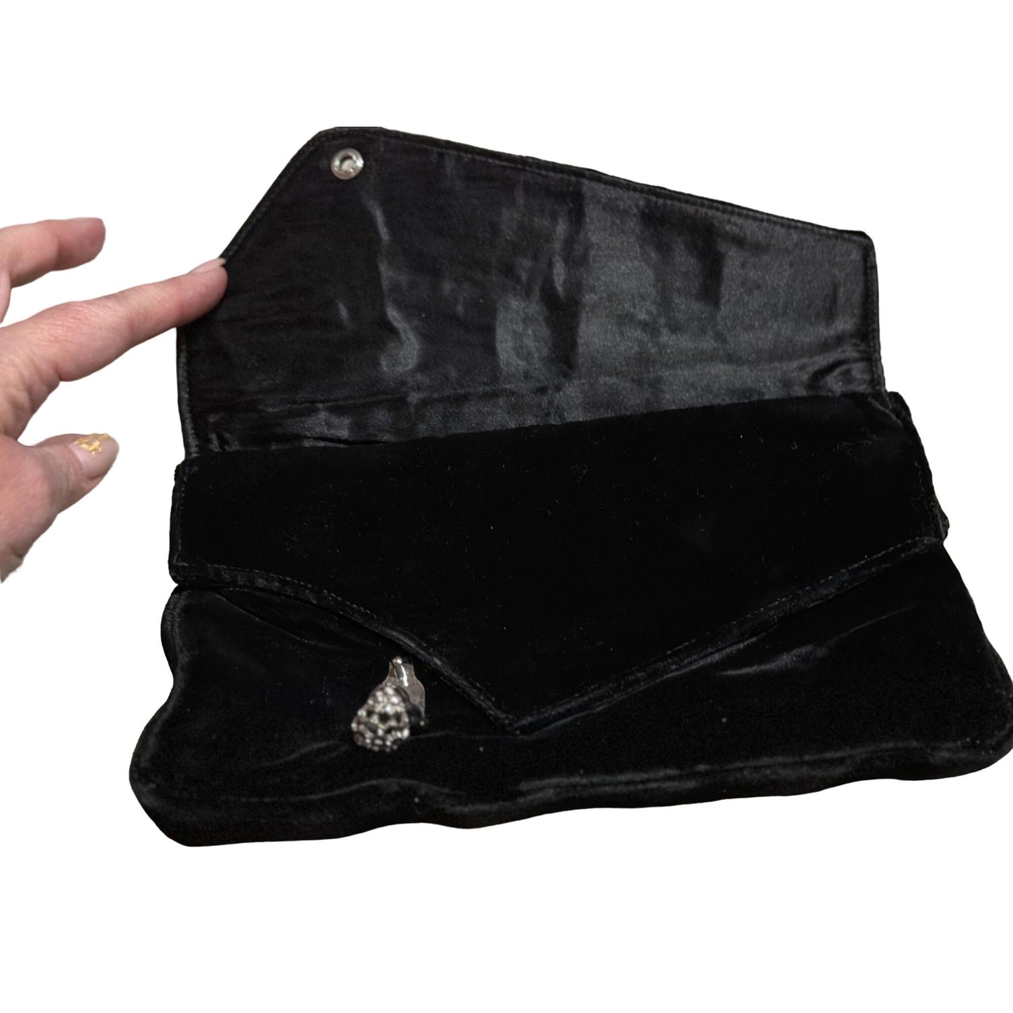 Garay Womens Embellished Faux Diamond Brooch Velvet Party Clutch Handbag Black