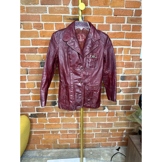 Vintage David Black Ltd Womens Leather Jacket Coat Burgundy Oxblood Red Rare XS