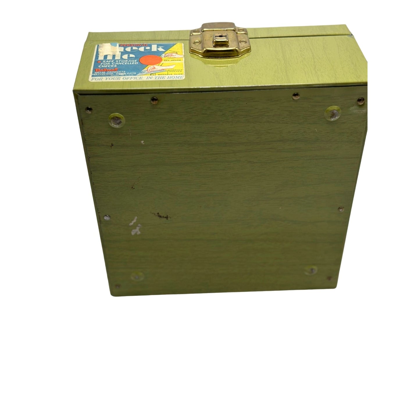 Vintage Olive Green Metal Box Safe Storage for Cancelled Checks 4.5" x 9"