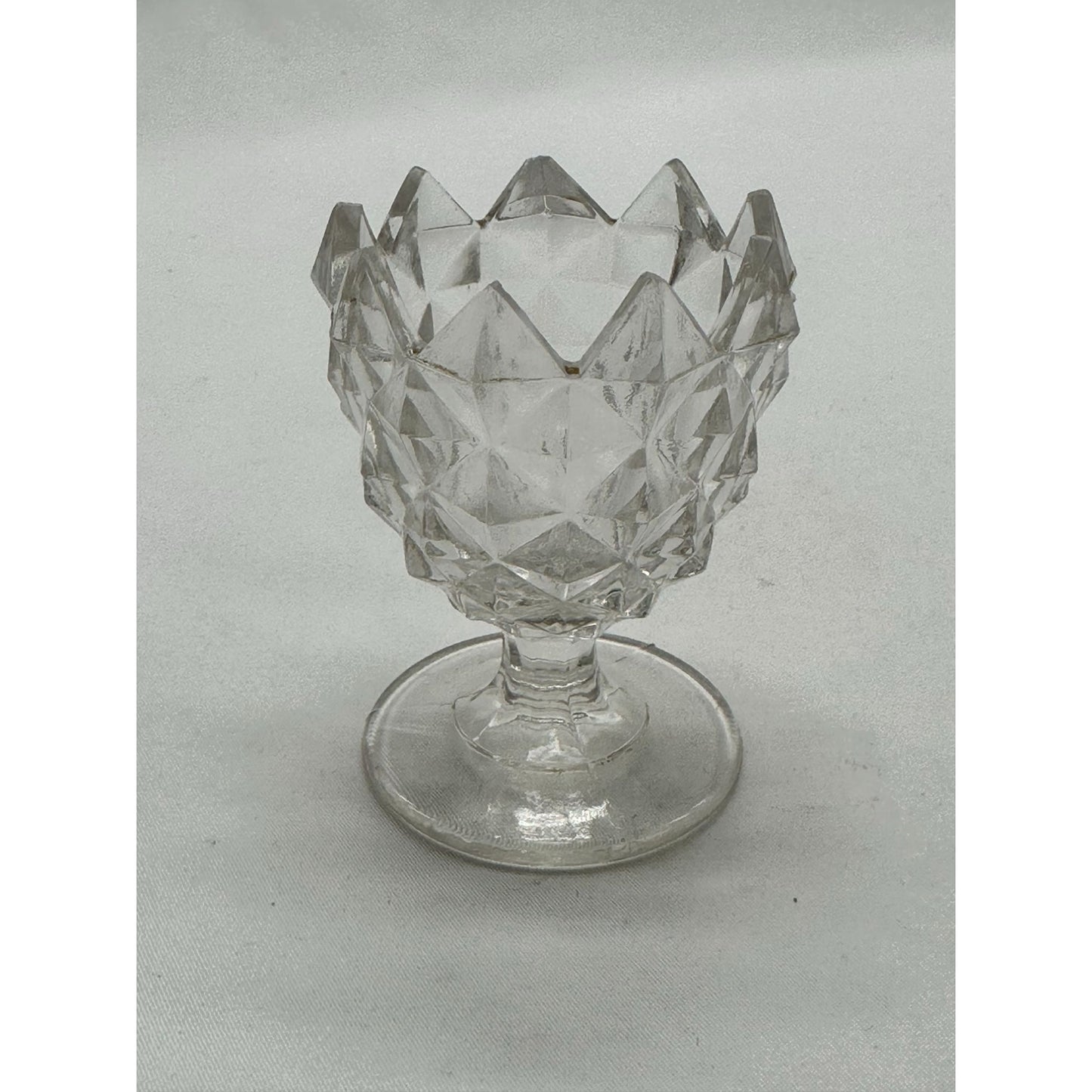 Vintage EAPG Salt Cellar Dip Pattern Glass Clear Sawtooth Wine Glass Rare Find