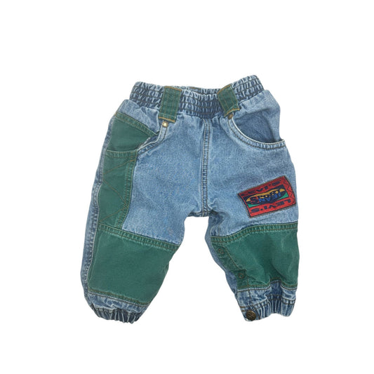 Levis Sport Jeans Baby Pants Size 12M Denim & Green Patchwork Elastic Waist