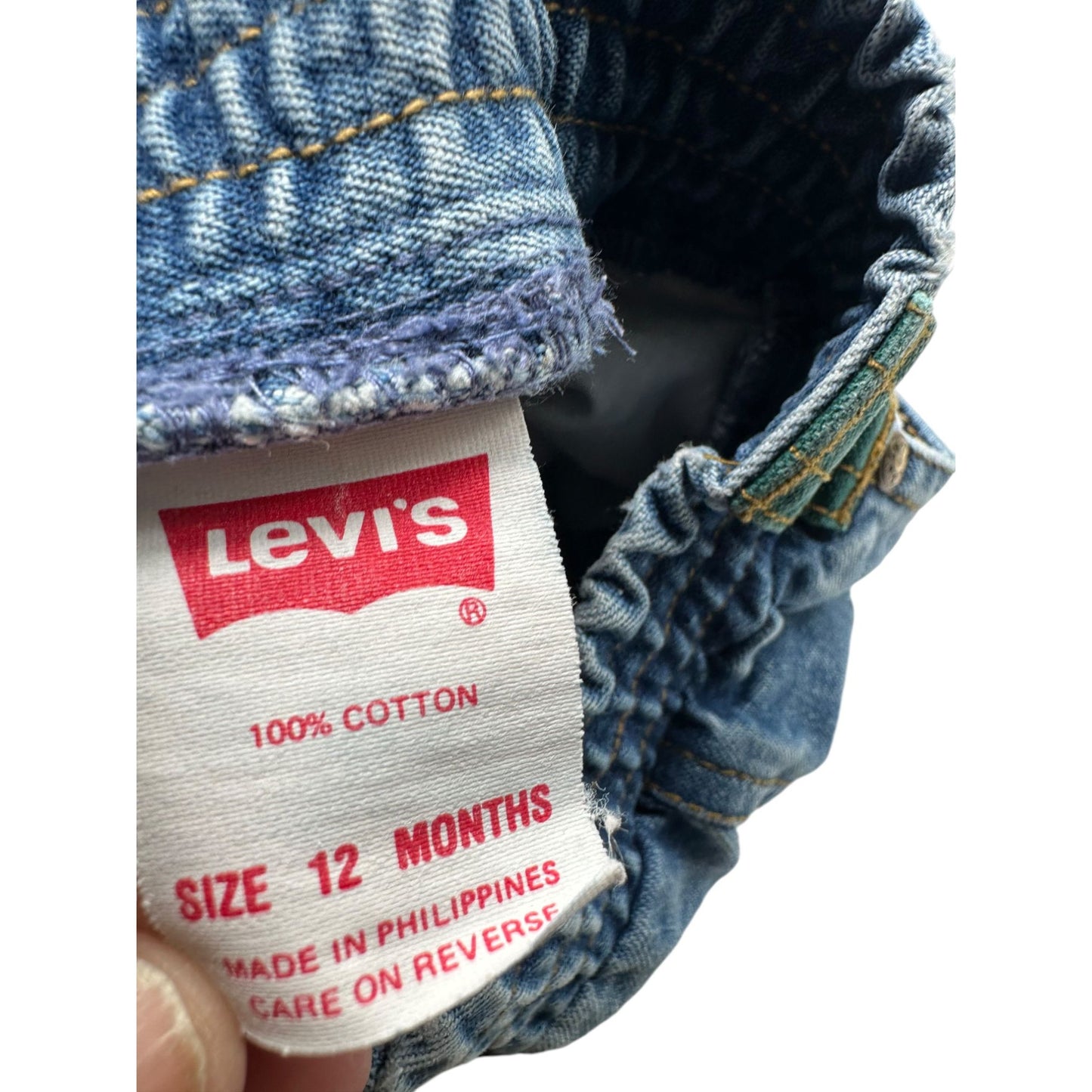 Levis Sport Jeans Baby Pants Size 12M Denim & Green Patchwork Elastic Waist